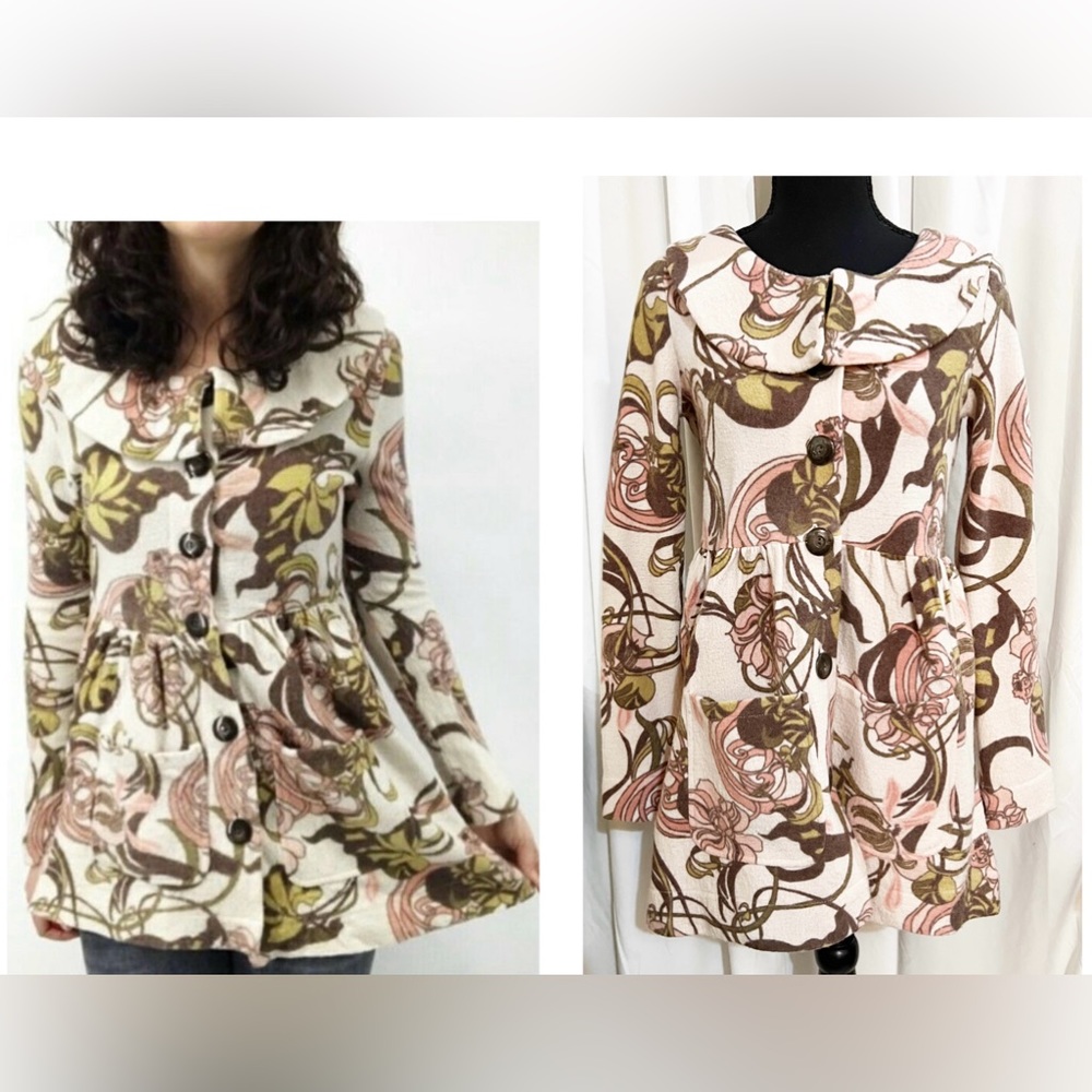 Guinevere Anthropologie Kirklees Floral  Merino Wool Jacket Size XS